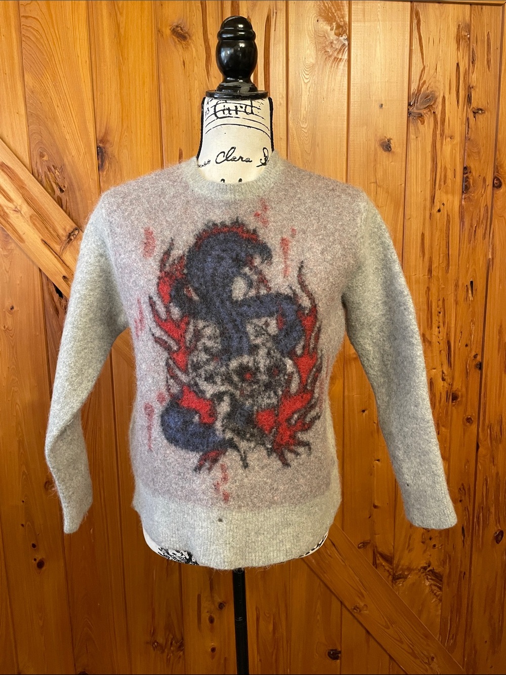 Allsaints viper destroyed knit Crewneck Sweater wool mohair